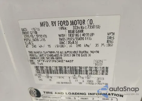 2013 Ford F-150 Lariat from USA, damaged, VIN 1FTFW1EF9DKE74437